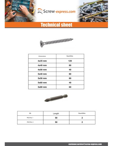 1 x Set of 1664 Chipboard Screw Countersunk...