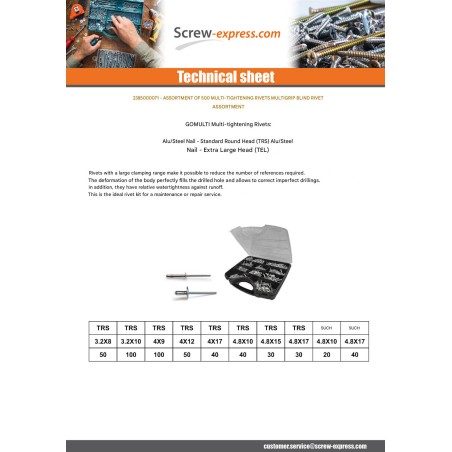 1 x Set of 500 Multigrip blind rivets Aluminum Steel Rod DEGOMETAL