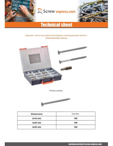1 x Set of 1666 Chipboard Screw Countersunk...