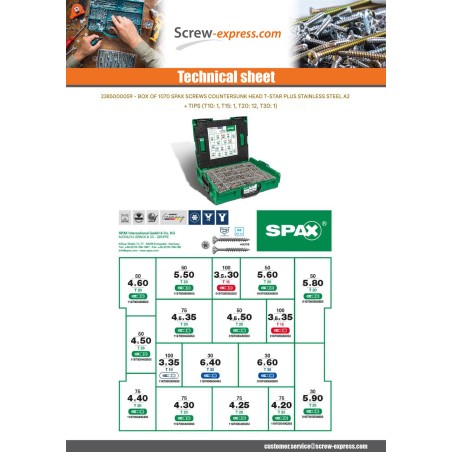 1 x Set of 1070 Spax Countersunk Head T-STAR MORE Stainless Steel A2