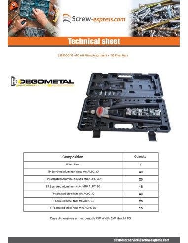 1 x Set of Pliers GO611 + 150 Rivet Nuts DEGOMETAL