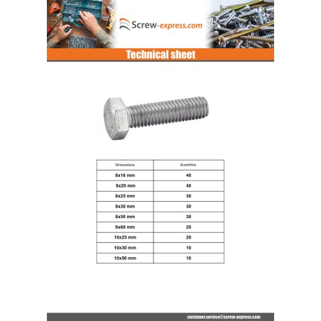 1 x Set of 570 Machine Screw Hexagonal Head Full Thread Stainless Steel A4