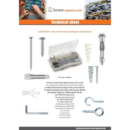 1 x Set of 455 Screw And Plug plasterboard