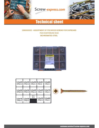 1 x Set of 1700 Chipboard Screw Countersunk...