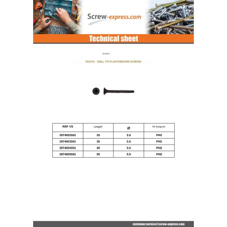 1 x Drywall Screw For Point Self Drilling Phillips Of 2 3.5X55 Phosphated Plain