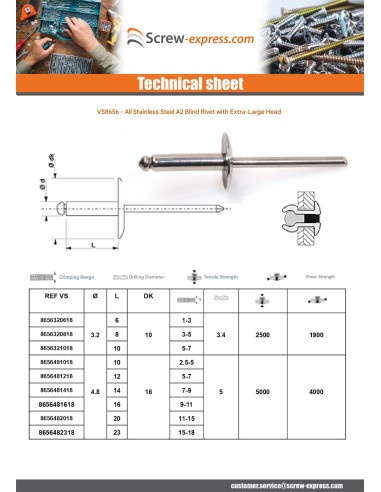 1 x Blind Rivet All Stainless Steel Extra Large...