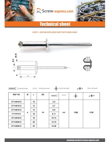 1 x Peel Rivet GOSTAR Aluminum Steel Rod 4.8X18