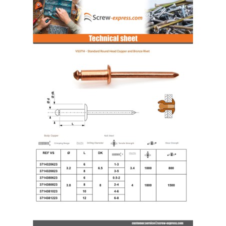 1 x Rivet Cover / BRONZE TRS 3.2X6