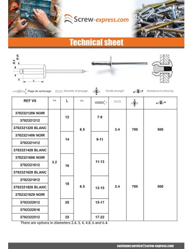 1 x Blind rivets Aluminium Stahlgewinde 3.2X20...
