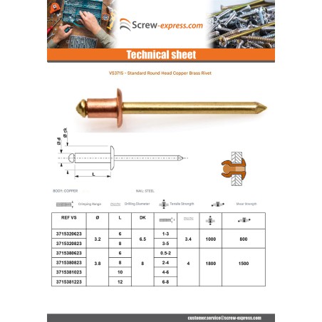 1 x Rivet Cover Brass TRS 3.8X6