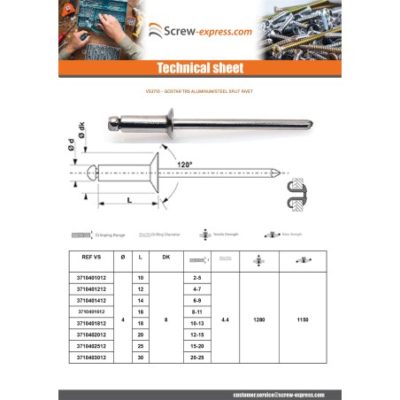 1 x Peel Rivet GOSTAR Aluminum Steel Rod TRS 4X14 Black