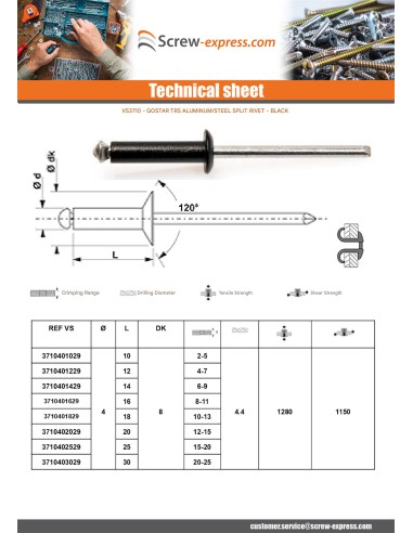 1 x Peel Rivet GOSTAR Aluminum Steel Rod TRS...