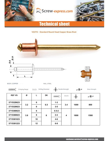 1 x Rivet Cover Brass TRS 3.8X12