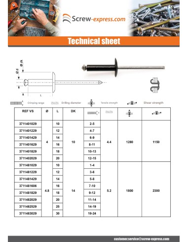 1 x Peel Rivet GOSTAR Aluminum Steel Rod 4.8X30