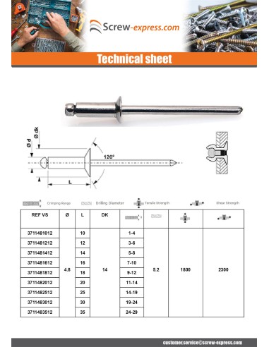 1 x Peel Rivet GOSTAR Aluminum Steel Rod 4.8X18...