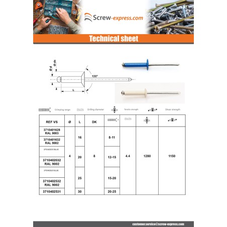 1 x Peel Rivet GOSTAR Aluminum Steel Rod TRS 4X20