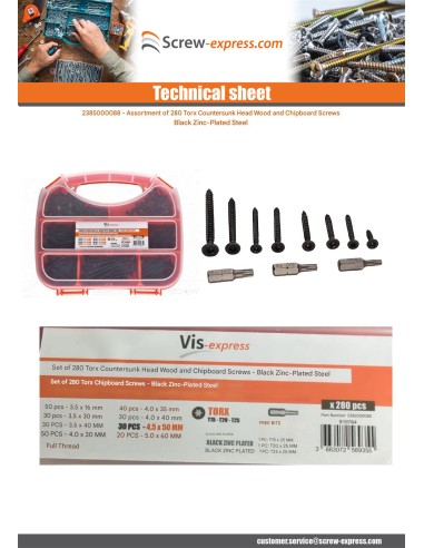 1 x Set of 280 Chipboard Screw Countersunk Head...