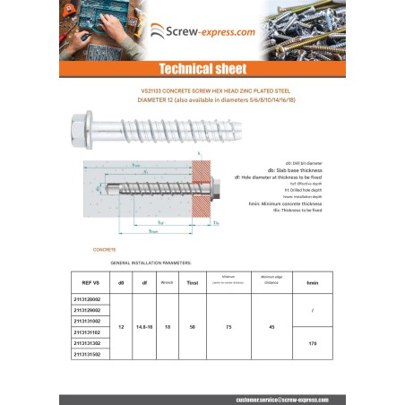 1 x Screw For Concrete Hexagonal Head Flange T18 12X100 Zinc Plated