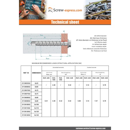 1 x Screw For Concrete Hexagonal Head Flange T13 8X100 Zinc Plated