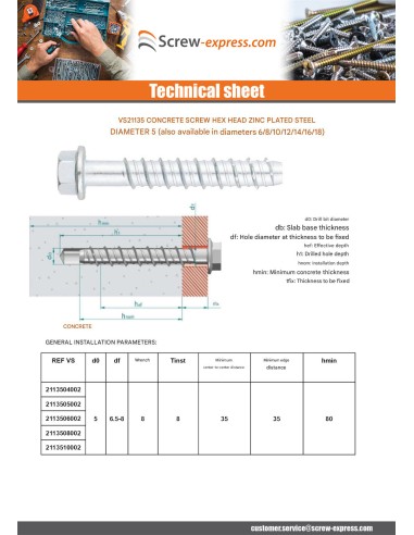 1 x Screw For Concrete Hexagonal Head Flange T8...