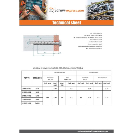 1 x Screw For Concrete Hexagonal Head Flange T8 5X80 Zinc Plated