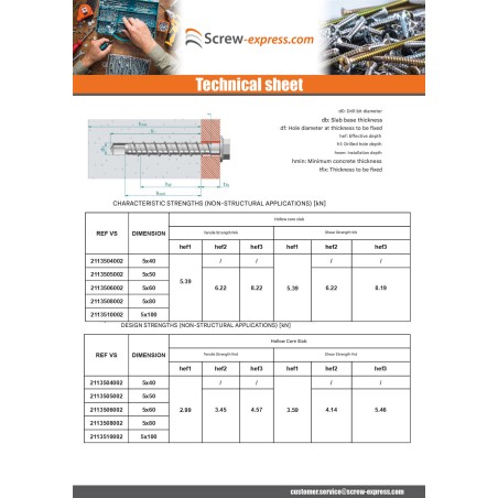 1 x Screw For Concrete Hexagonal Head Flange T8 5X80 Zinc Plated