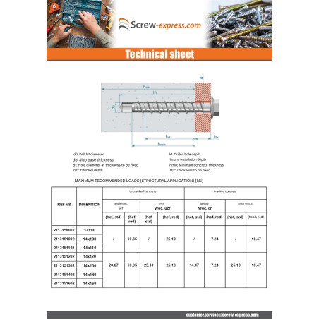 1 x Screw For Concrete Hexagonal Head Flange T21 14X130 Zinc Plated