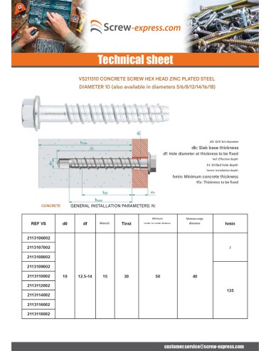 1 x Screw For Concrete Hexagonal Head Flange...