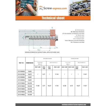 1 x Screw For Concrete Hexagonal Head Flange T15 10X90 Zinc Plated