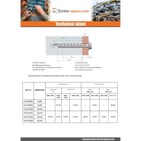 1 x Screw For Concrete Hexagonal Head Flange T18 12X90 Zinc Plated