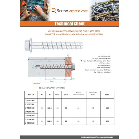 1 x Screw For Concrete Hexagonal Head Flange T24 18X100 Zinc Plated