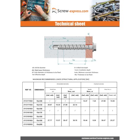 1 x Screw For Concrete Hexagonal Head Flange T24 18X100 Zinc Plated