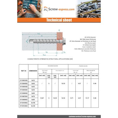 1 x Screw For Concrete Hexagonal Head Flange T10 6X70 Zinc Plated