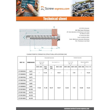 1 x Screw For Concrete Hexagonal Head Flange T13 8X80 Zinc Plated
