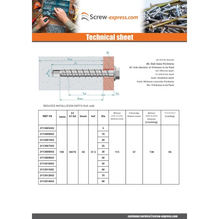 1 x Screw For Concrete Hexagonal Head Flange T13 8X55 Zinc Plated