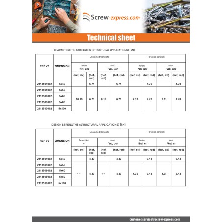 1 x Screw For Concrete Hexagonal Head Flange T8 5X100 Zinc Plated