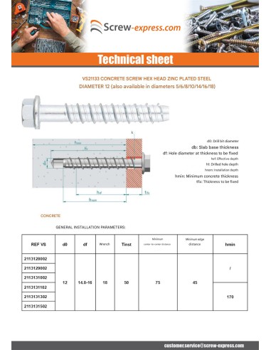 1 x Screw For Concrete Hexagonal Head Flange...