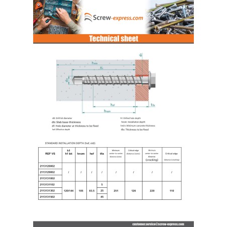 1 x Screw For Concrete Hexagonal Head Flange T18 12X130 Zinc Plated