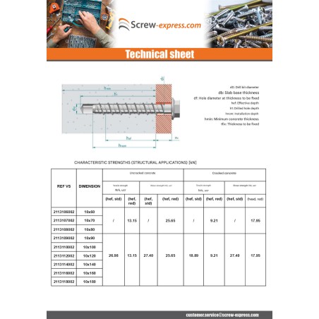 1 x Screw For Concrete Hexagonal Head Flange T15 10X60 Zinc Plated