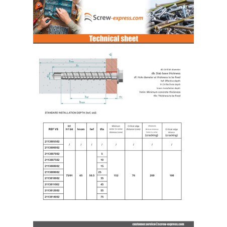 1 x Screw For Concrete Hexagonal Head Flange T13 8X70 Zinc Plated