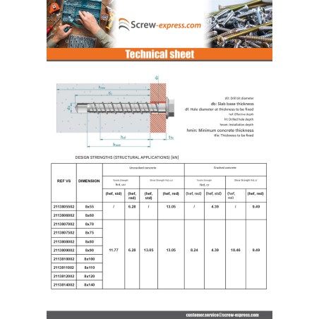 1 x Screw For Concrete Hexagonal Head Flange T13 8X70 Zinc Plated