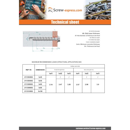 1 x Screw For Concrete Hexagonal Head Flange T8 5X40 Zinc Plated