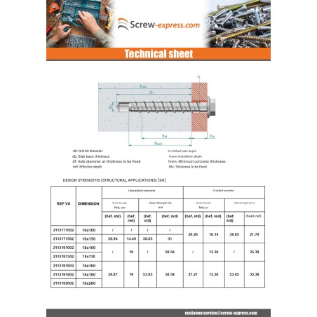 1 x Screw For Concrete Hexagonal Head Flange T24 16X100 Zinc Plated