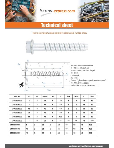 1 x Screw For Concrete Hexagonal Head Flange...
