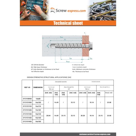 1 x Screw For Concrete Hexagonal Head Flange T21 14X80 Zinc Plated