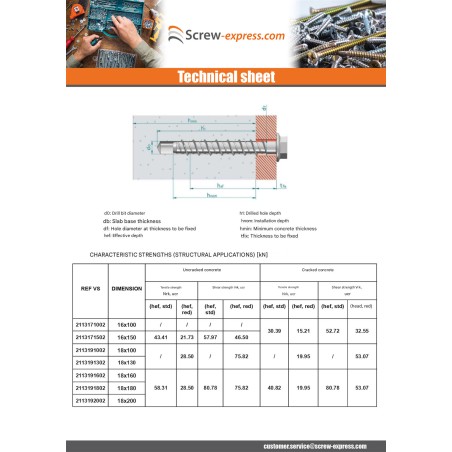 1 x Screw For Concrete Hexagonal Head Flange T24 18X160 Zinc Plated