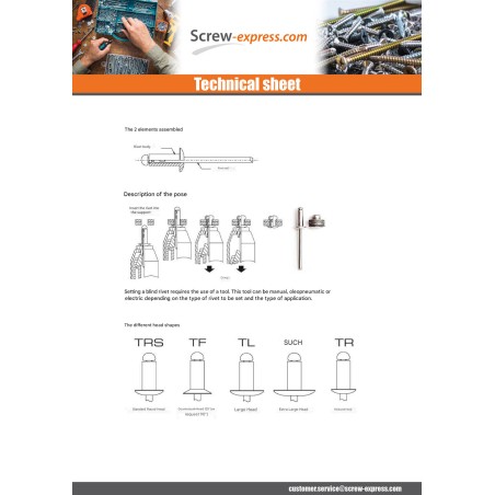 1 x Rivet Sealed Sealed Gostop Aluminum Steel Rod Flat Head 6.4X12