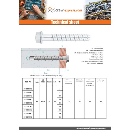 1 x Screw For Concrete Hexagonal Head Flange T10 6X35 Zinc Plated