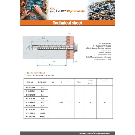1 x Screw For Concrete Hexagonal Head Flange T10 6X40 Zinc Plated