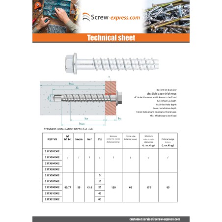 1 x Screw For Concrete Hexagonal Head Flange T10 6X50 Zinc Plated